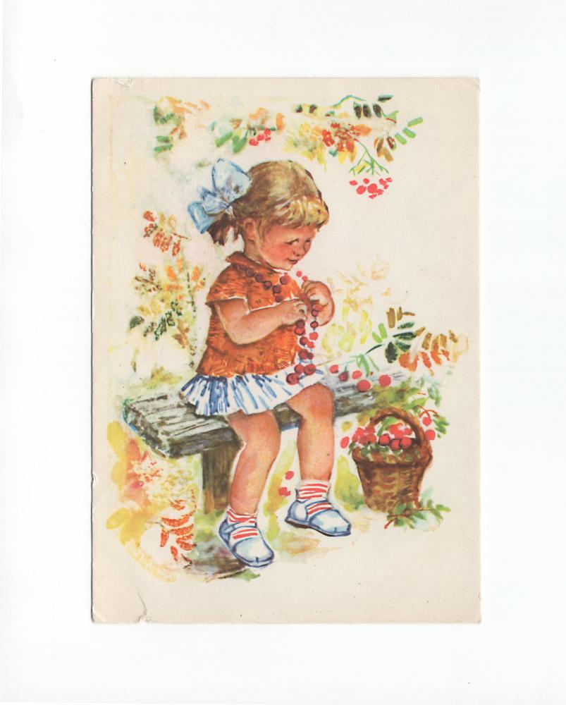 Ретро открытка «Девочка с цветами»
